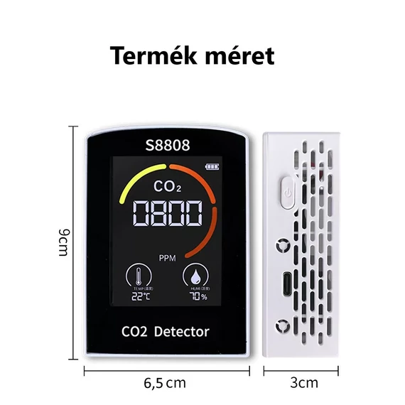 Multifunkciós Szén-dioxid Levegőminőség Mérő, 3az1-ben, CO2, hőmérséklet, páratartalom monitor, 400-5000ppm