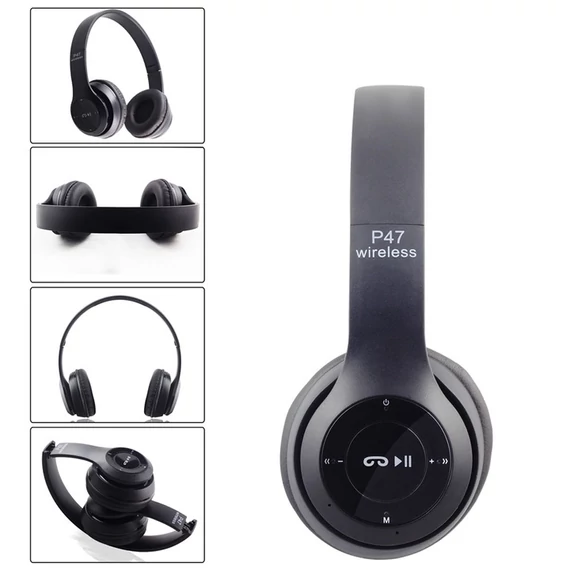 Bluetooth fejhallgató, headset + Mp3-lejátszó + FM rádió összehajtható fejpánttal