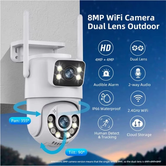 Jortan 360° WiFi okos biztonsági kamera – dupla lencse, 6MP ultra HD felvétel, telefonos applikáció