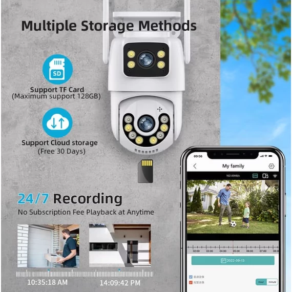 Jortan 360° WiFi okos biztonsági kamera – dupla lencse, 6MP ultra HD felvétel, telefonos applikáció