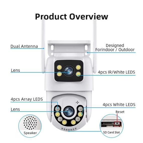 Jortan 360° WiFi okos biztonsági kamera – dupla lencse, 6MP ultra HD felvétel, telefonos applikáció