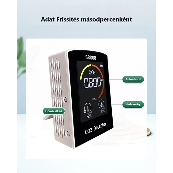 Multifunkciós Szén-dioxid Levegőminőség Mérő, 3az1-ben, CO2, hőmérséklet, páratartalom monitor, 400-5000ppm